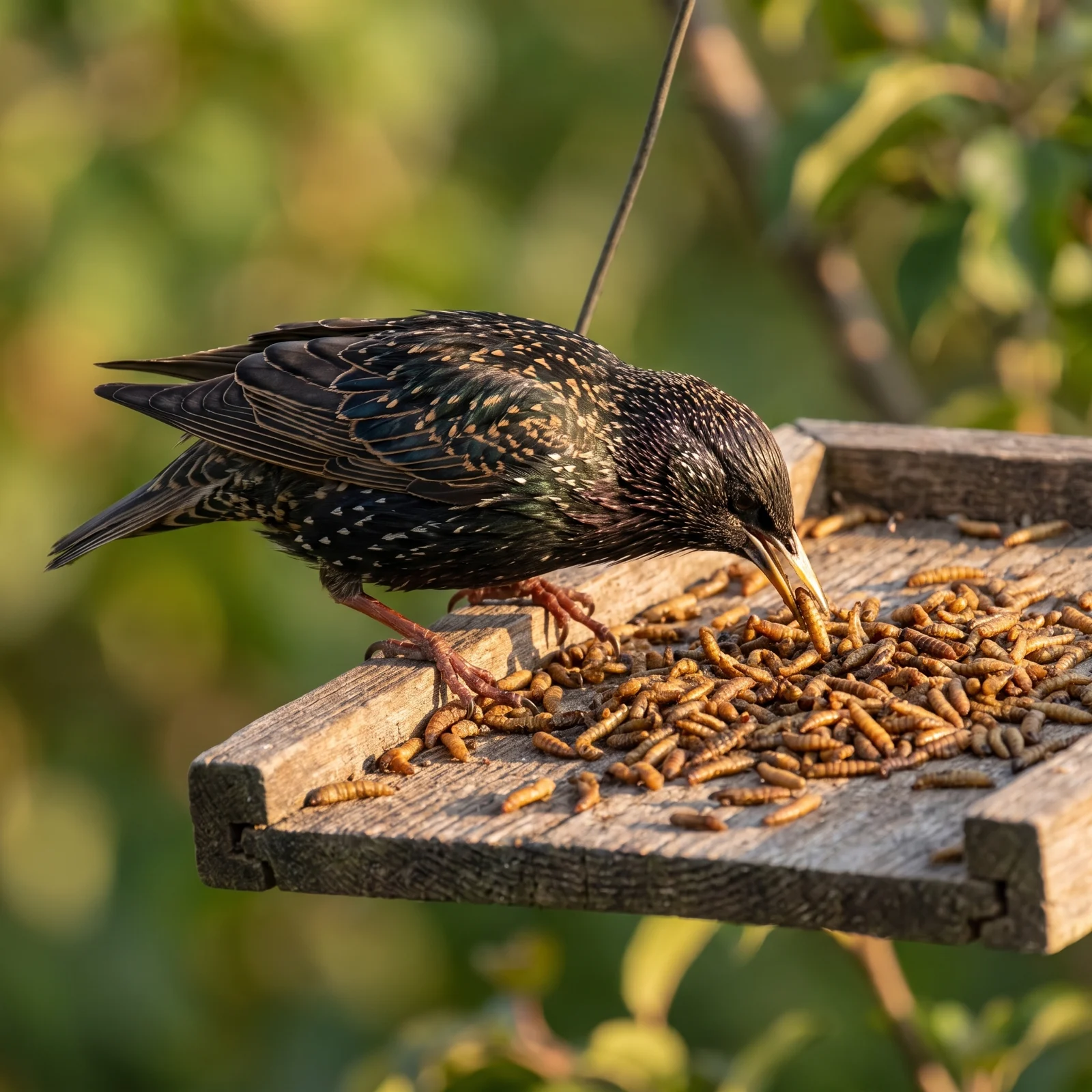 Spreeuw eet gedroogde black soldier fly larven – The Bird Family