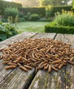 Gedroogde black soldier fly larven op een voedertafel in de tuin – The Bird Family
