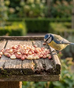 Pimpelmees eet gepelde pinda's – The Bird Family