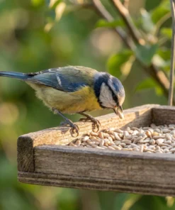Pimpelmees eet gepelde zonnebloempitten – The Bird Family