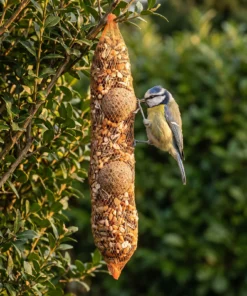 Pimpelmees eet van rozijnenmixslinger – The Bird Family