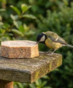 Koolmees eet van vetblok met meelwormen – The Bird Family