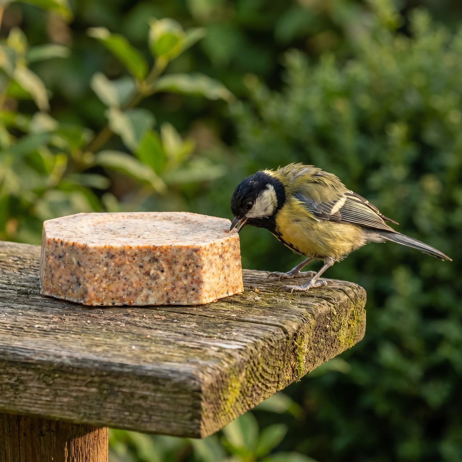 Koolmees eet van vetblok met meelwormen – The Bird Family