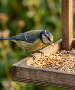 Pimpelmees eet strooivoer High Energy Plus met meelwormen – The Bird Family