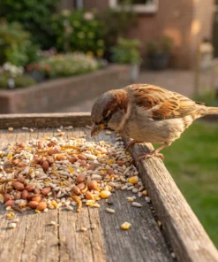 Huismus eet strooivoer High Energy Plus met meelwormen en pinda's – The Bird Family