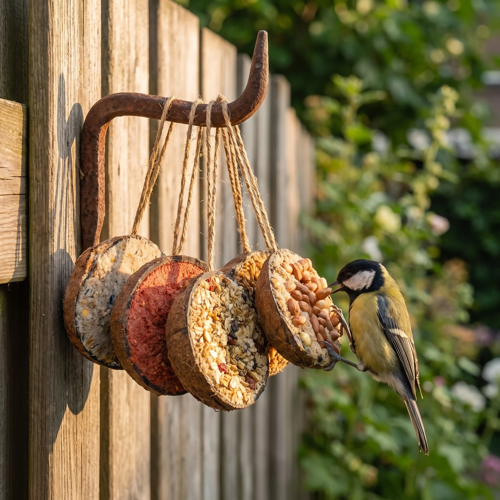 Koolmees eet van halve gevulde kokosnoten mixpakket – The Bird Family