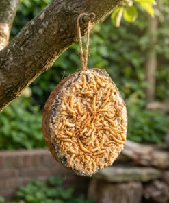 Halve gevulde kokosnoot meelworm in de tuin – The Bird Family
