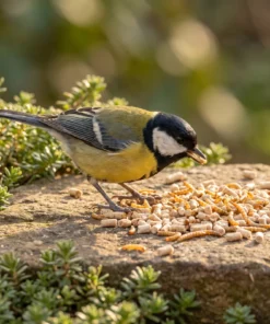 Koolmees eet insecten vetpellets met meelwormen – The Bird Family