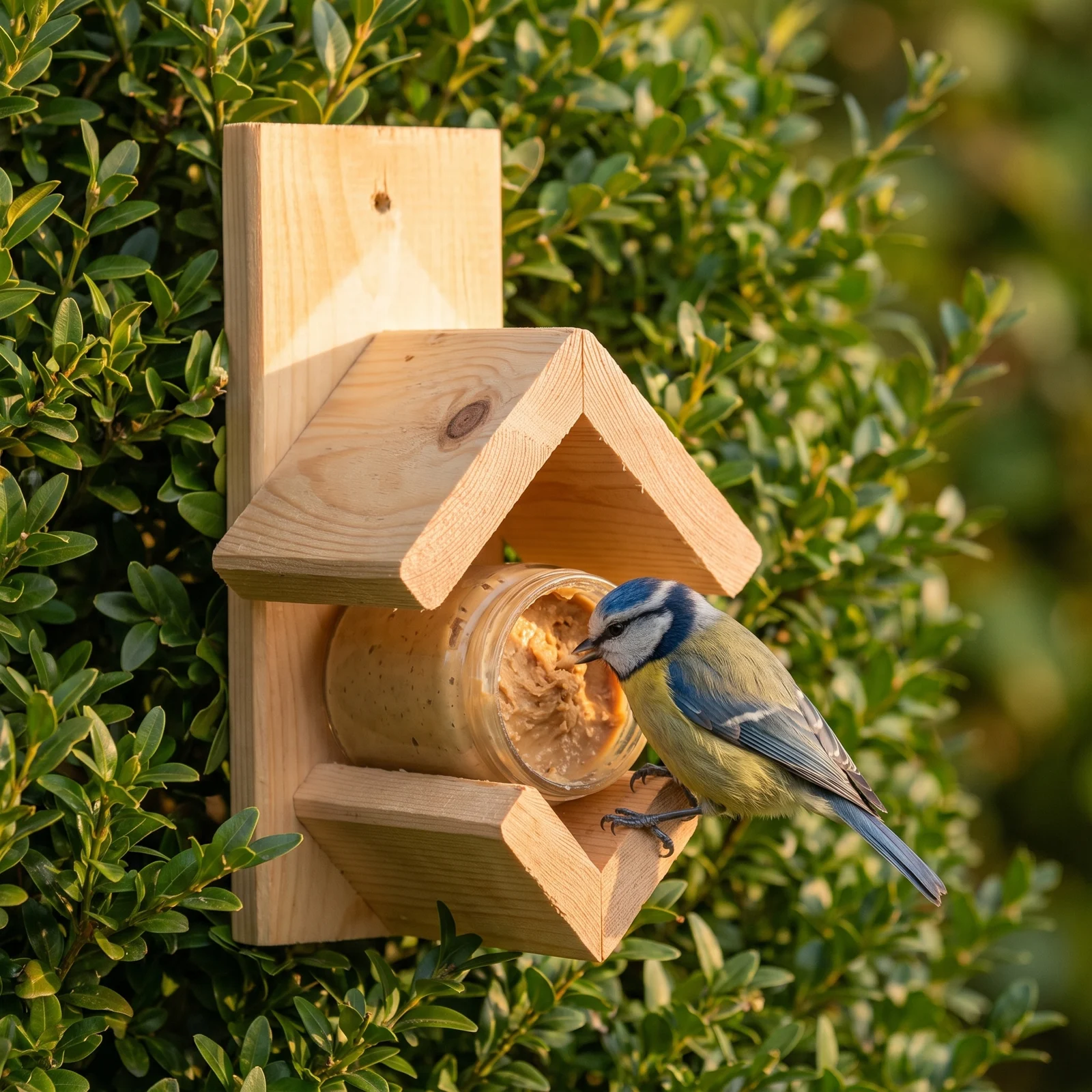 Pimpelmees eet bij pindakaaspothouder vuren – The Bird Family