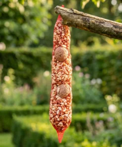 Pindaslinger met mezenbollen in de tuin – The Bird Family