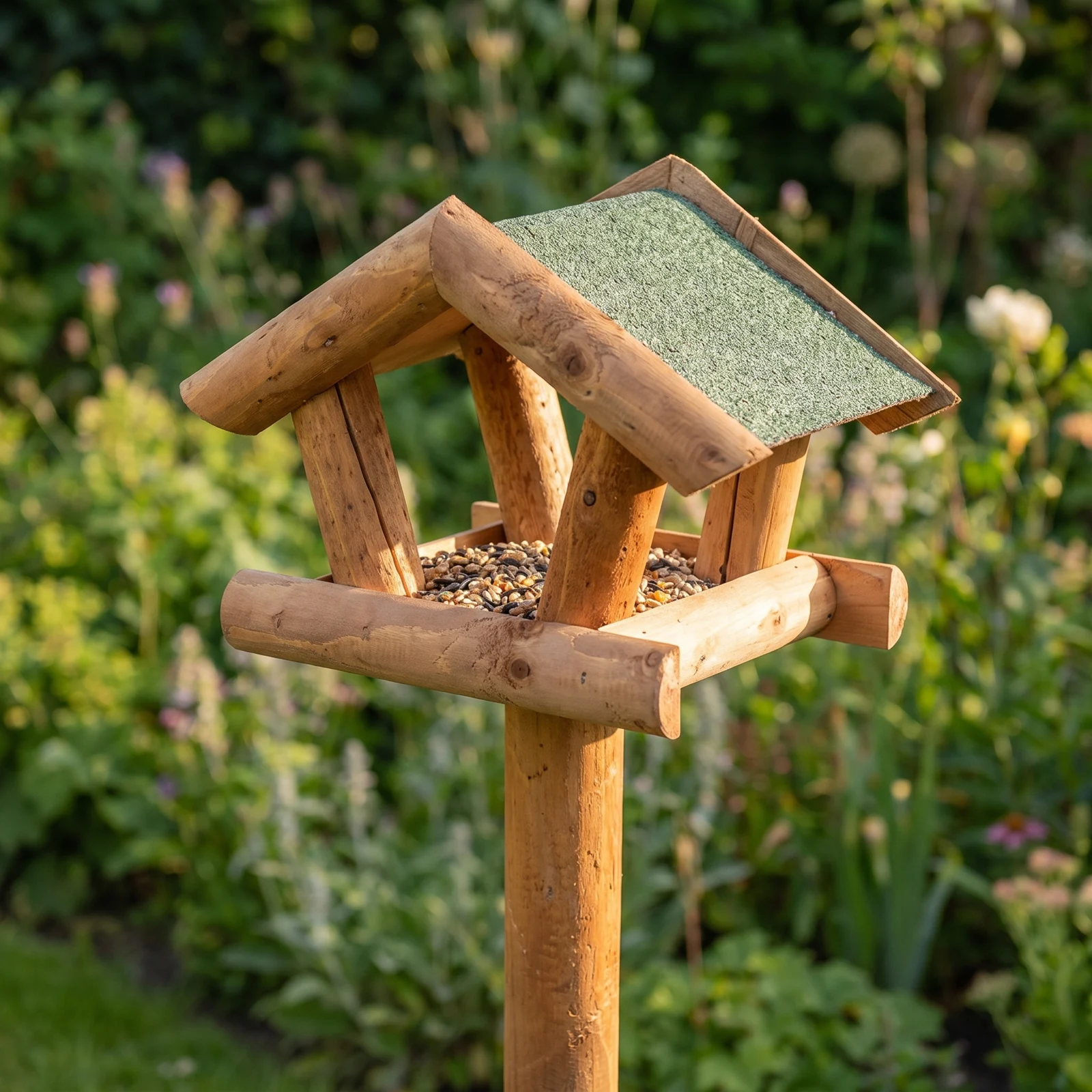 Paalvoederhuis groen in de tuin – The Bird Family