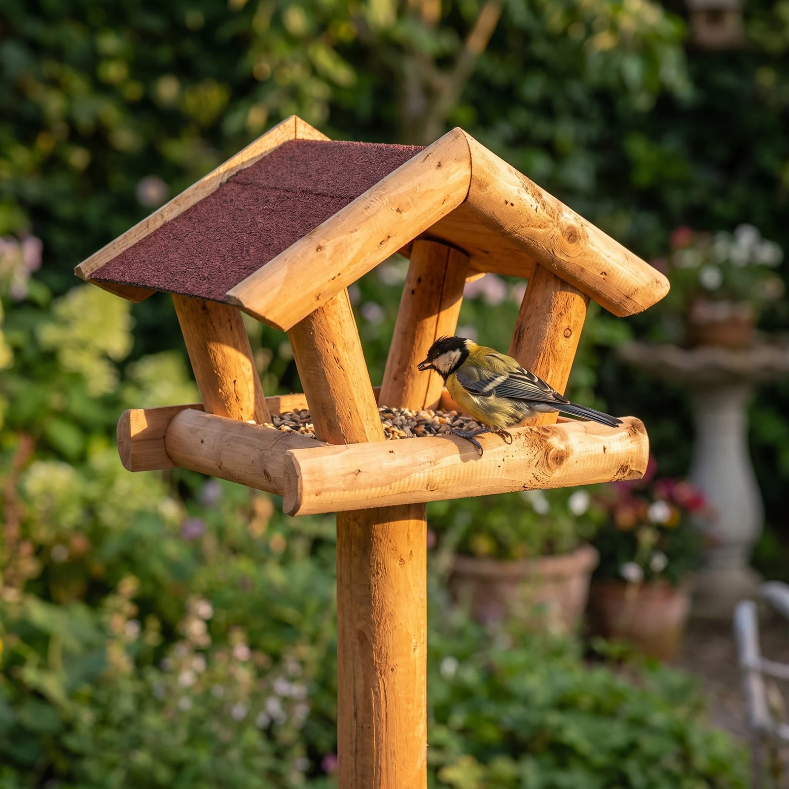 Koolmees bij paalvoederhuis rood – The Bird Family