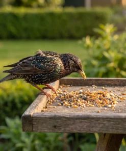 Spreeuw eet strooivoer Supra all season met meelwormen – The Bird Family