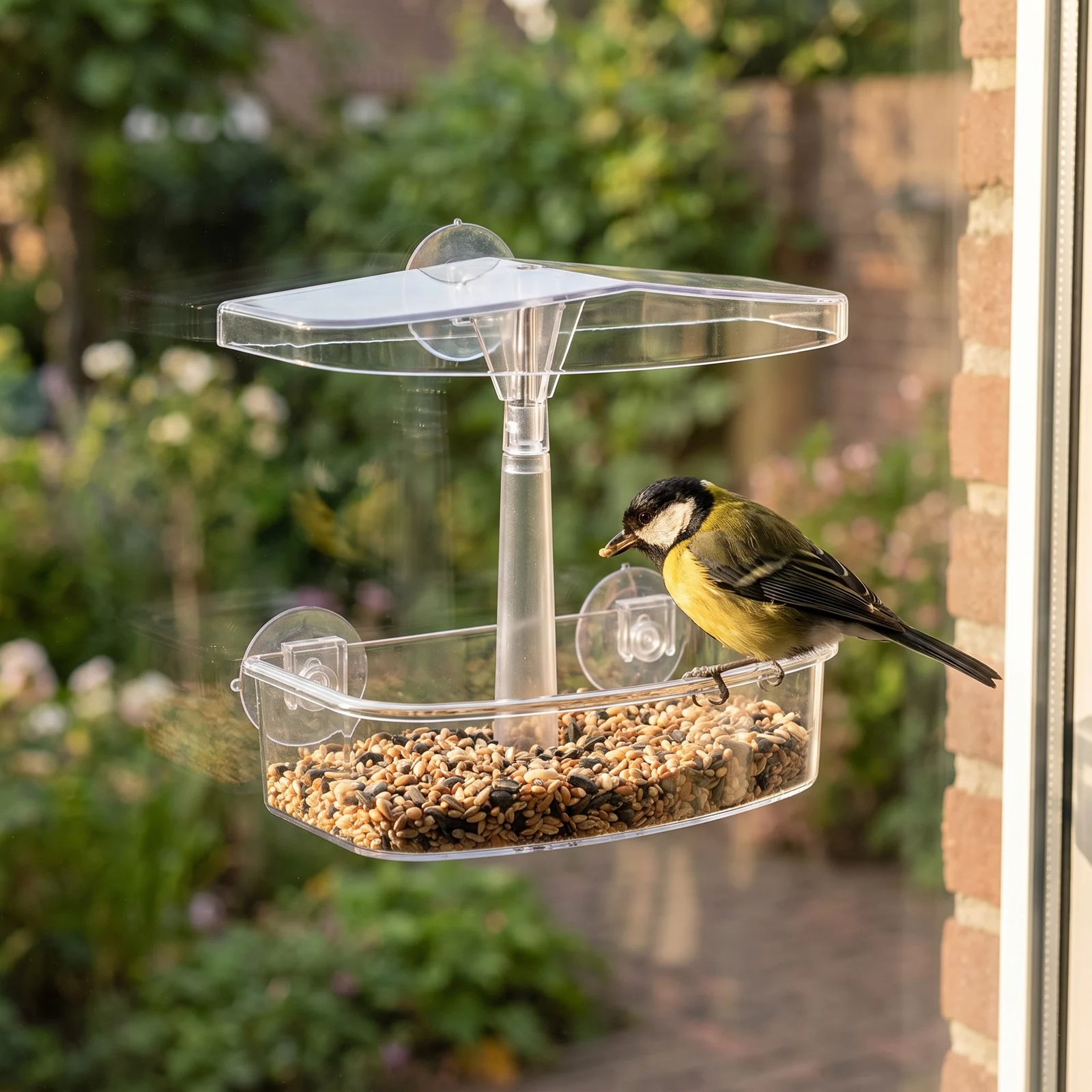 Koolmees bij raamvoederhuis – The Bird Family