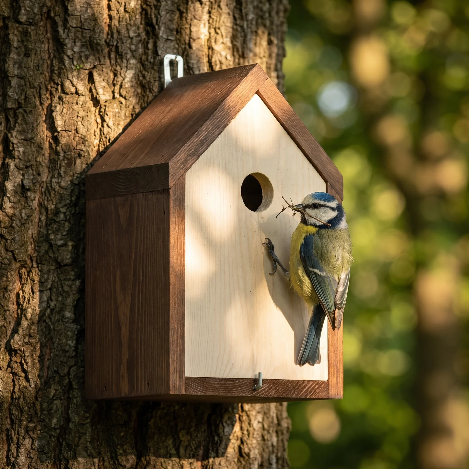 Pimpelmees bij nestkast Nutan – The Bird Family