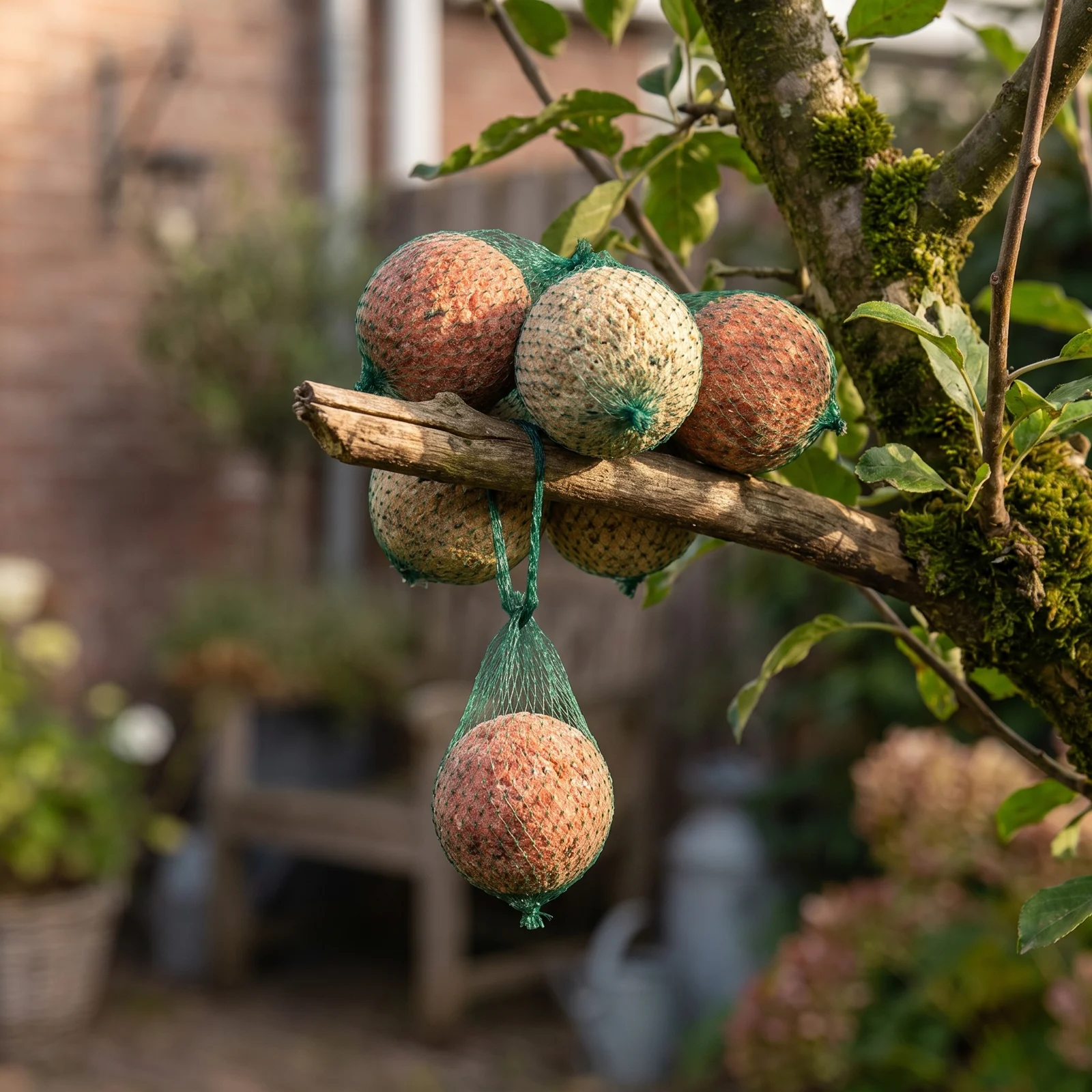 Vetbollen premium mix met net in de tuin – The Bird Family