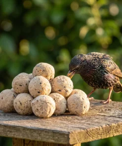 Spreeuw eet van vetbollen premium granola – The Bird Family