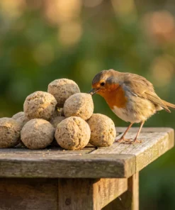 Roodborst eet van vetbollen premium meelworm – The Bird Family