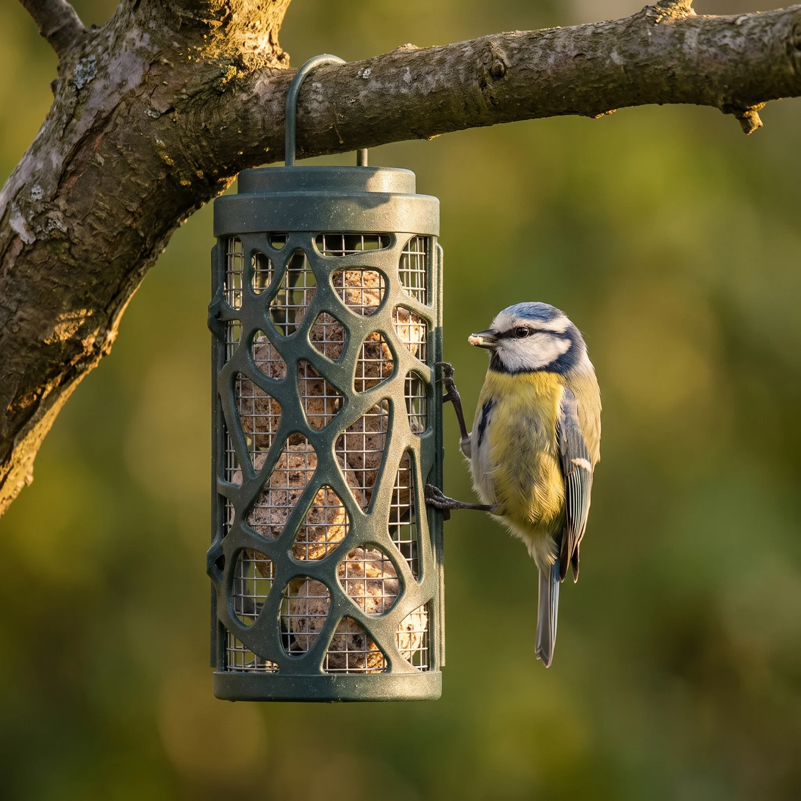 Pimpelmees eet uit vetbolsilo Jasmijn – The Bird Family