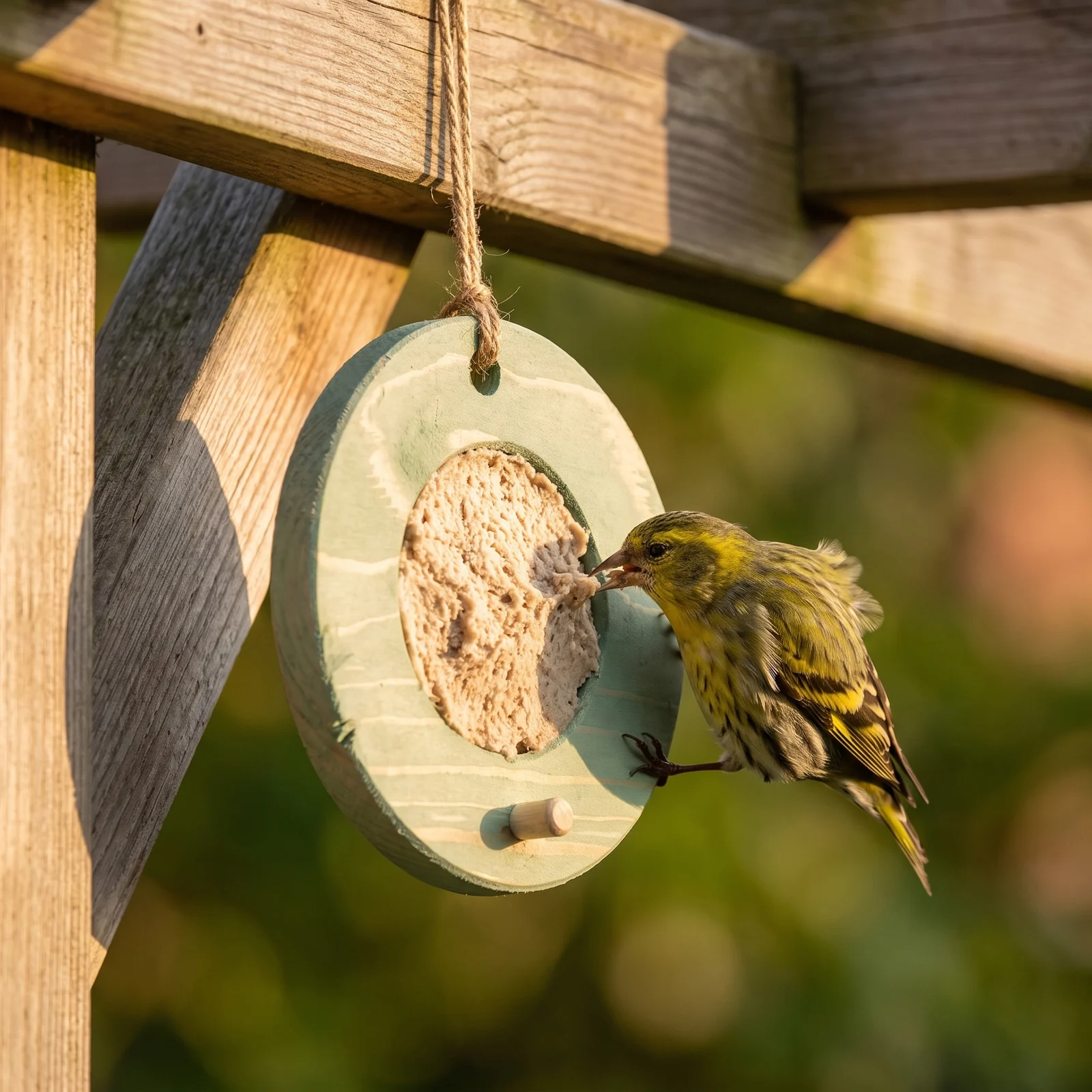 Sijs eet van vogelmousse voederring groen – The Bird Family