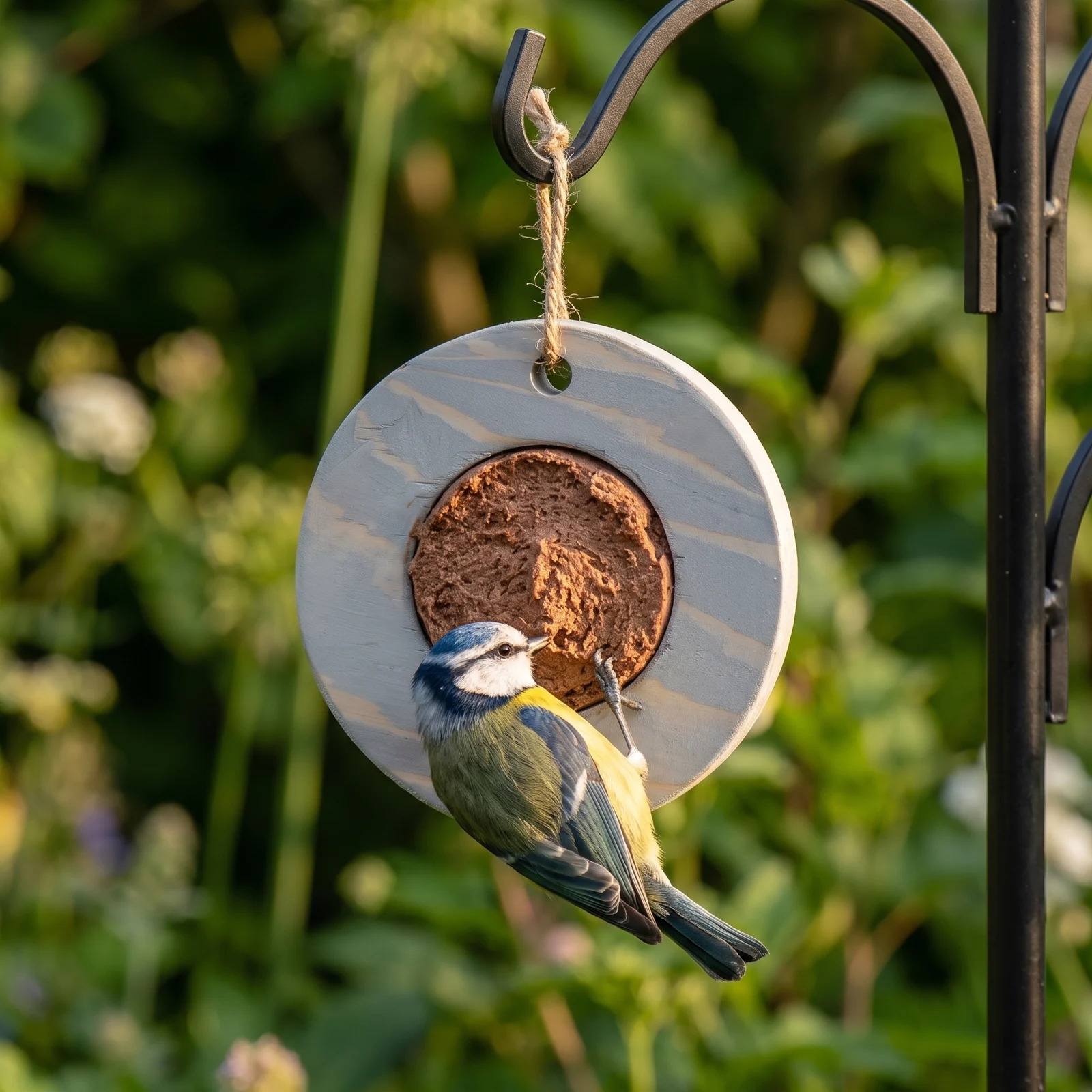 Pimpelmees eet van vogelmousse voederring grijs – The Bird Family