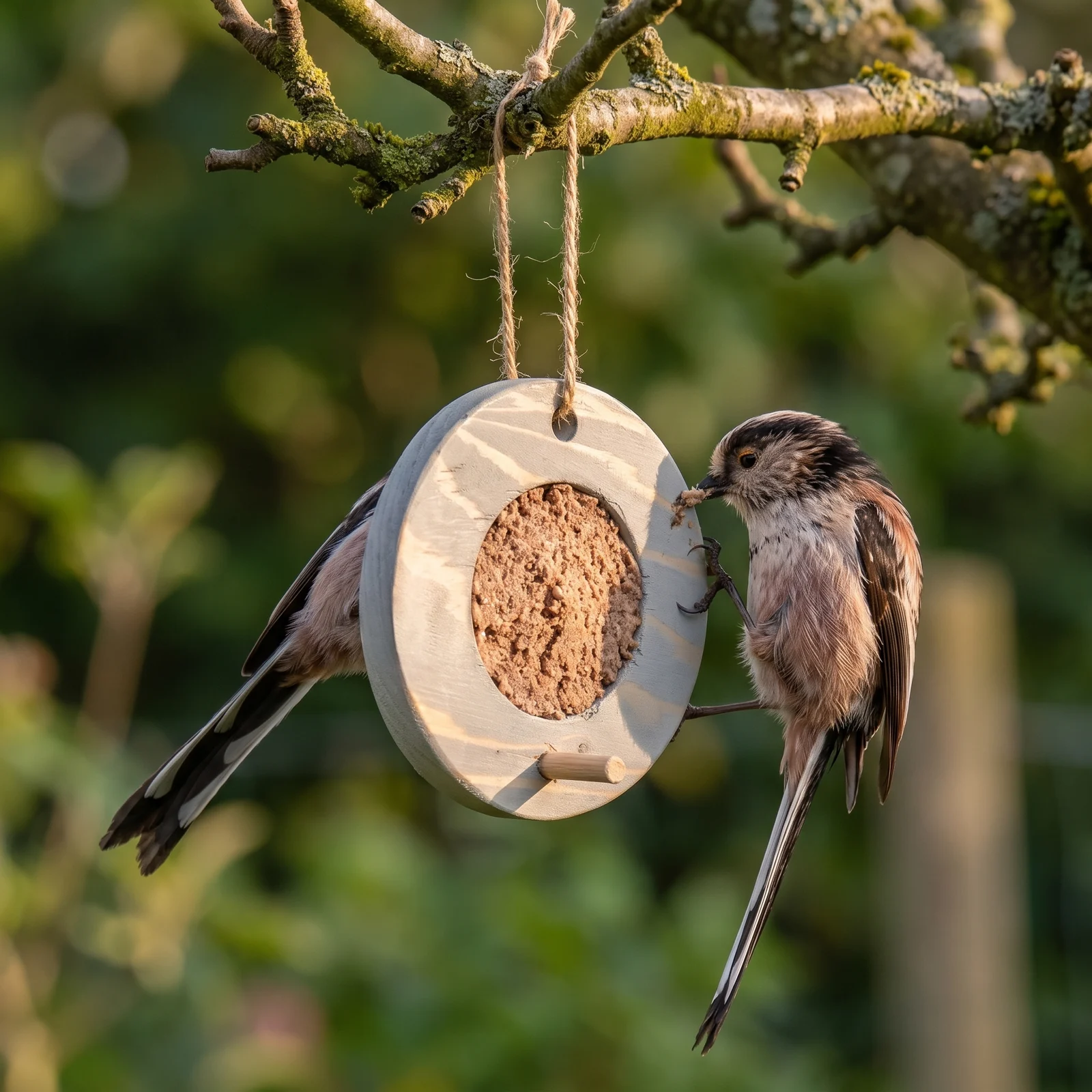 Staartmees eet van vogelmousse voederring grijs – The Bird Family
