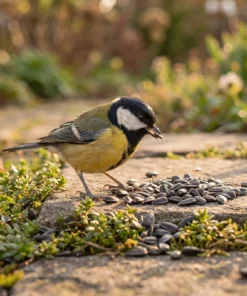 Koolmees eet zwarte zonnebloempitten – The Bird Family