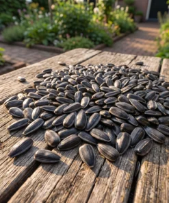 Zwarte zonnebloempitten op een voedertafel in de tuin – The Bird Family